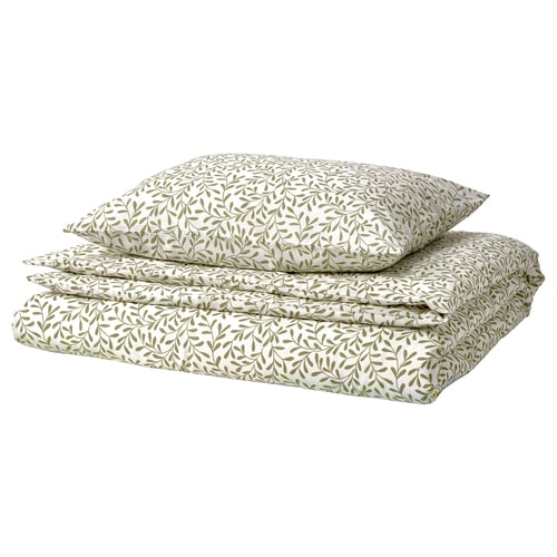 SORGMANTEL Housse de couette et 1 taie, blanc/vert, 150x200/50x60 cm