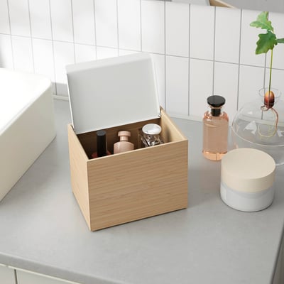 STEGESUND Récipient avec couvercle, blanc/bambou clair, 17x12x14 cm