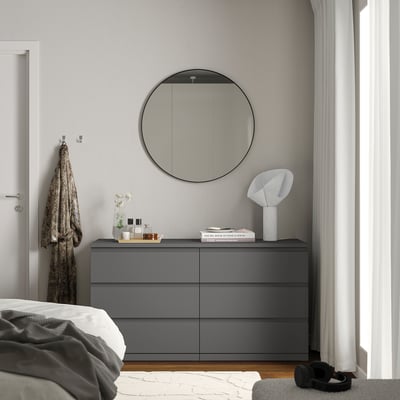 STORKLINTA Commode 6 tiroirs, gris foncé, 140x50x75 cm