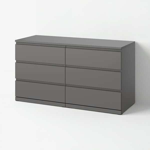 STORKLINTA Commode 6 tiroirs, gris foncé, 140x50x75 cm