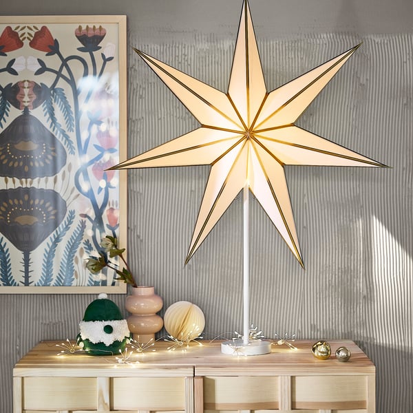 STRÅLA Abat-jour, papier étoiles/blanc couleur or, 70 cm