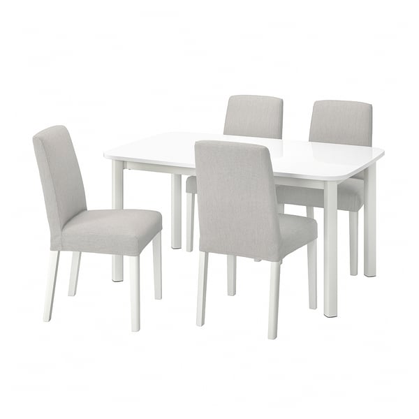 STRANDTORP / BERGMUND Table et 4 chaises, blanc/Orrsta gris clair, 150/205/260 cm
