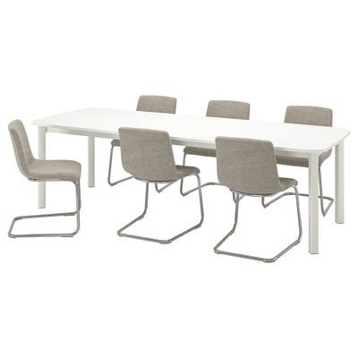 STRANDTORP / LUSTEBO Table et 6 chaises, blanc chromé/Viarp beige/brun, 150/260 cm