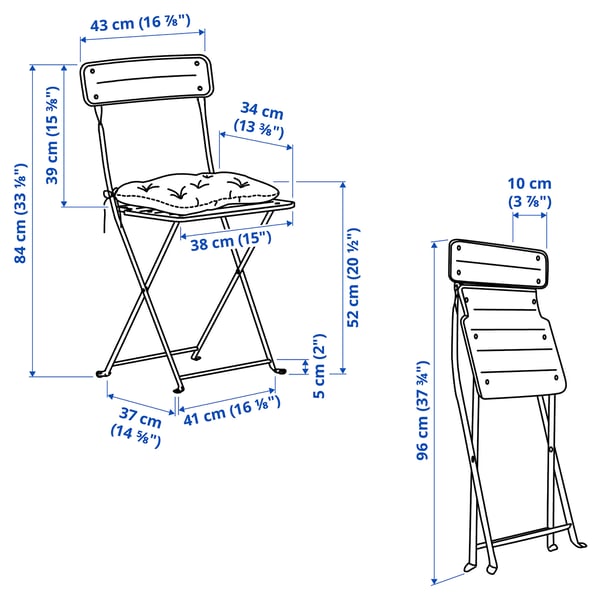 SUNDSÖ Table+ 2 chaises pliantes, extérieur vert clair/vert clair Kuddarna gris clair-beige, 65x65 cm