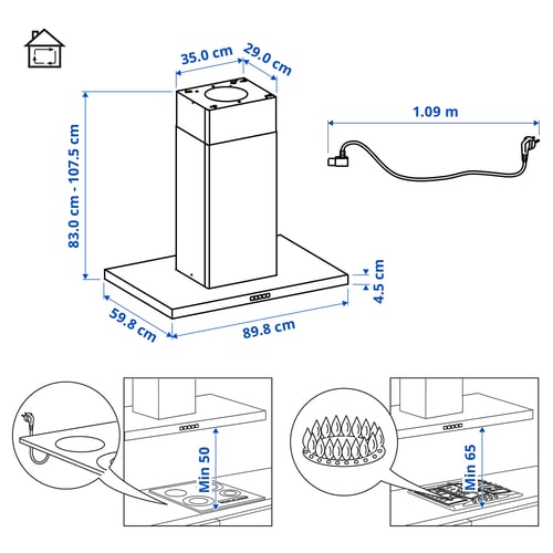 SVÄVANDE Hotte aspirante, plafond, acier inoxydable, 90 cm