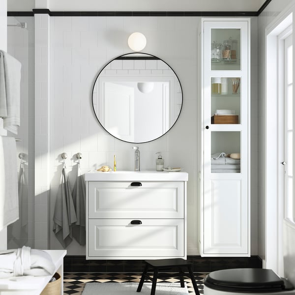 TÄNNFORSEN / ORRSJÖN Meuble lavabo avec tiroirs/vasque, blanc, 82x49x69 cm