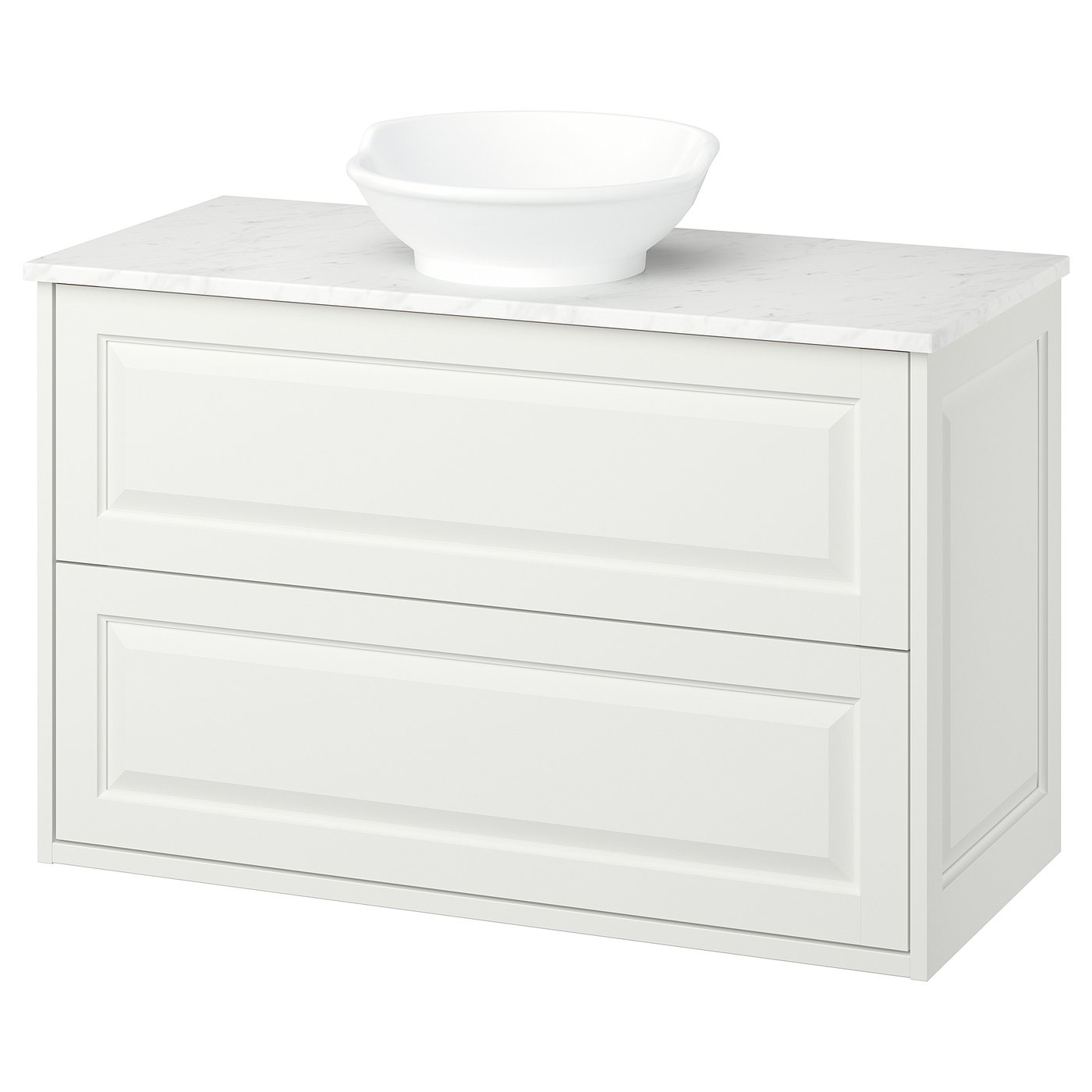 TÄNNFORSEN / VÄSTERSJÖN Meuble lavabo avec tiroirs/vasque, blanc/blanc marbré, 102x49x79 cm