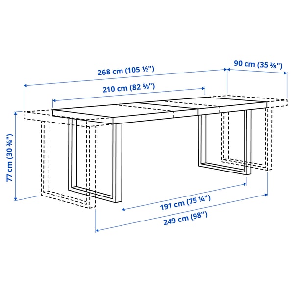 TARSELE Table extensible, plaqué chêne/noir, 210/268x90 cm