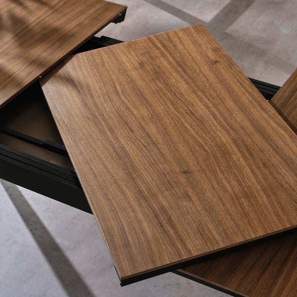 TJÄRKIL Table extensible, noir/plaqué noyer, 180/235/290x100 cm