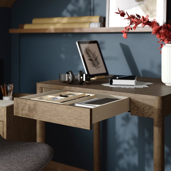 TONSTAD Bureau, brun placage chêne teinte, 75x60 cm