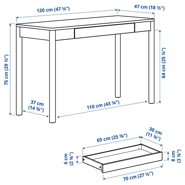 TONSTAD Bureau, plaqué chêne, 120x47 cm