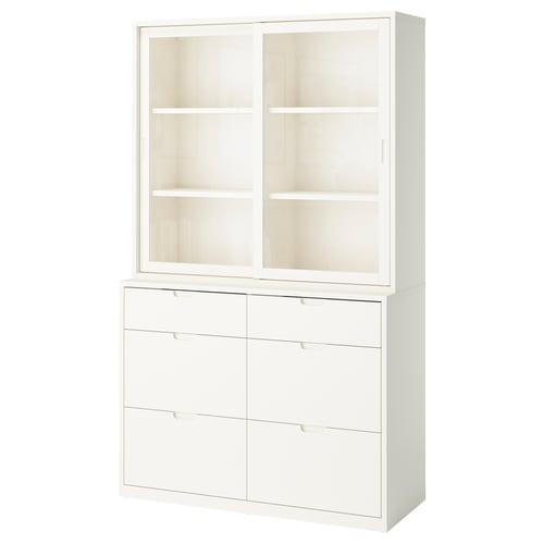 TONSTAD Combinaison rangement tiroirs, blanc cassé/verre, 121x47x206 cm