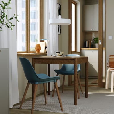 TONSTAD / GRÖNSTA Table et 2 chaises, brun plaqué chêne/gris turquoise, 80/120x70 cm