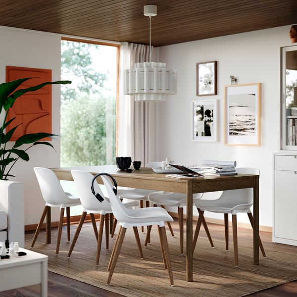 TONSTAD / GRÖNSTA Table et 6 chaises, brun plaqué chêne/blanc, 200x85 cm