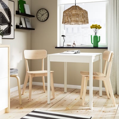 TONSTAD / LISABO Table et 2 chaises, blanc cassé/frêne, 80/120x70 cm