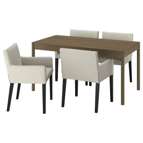 TONSTAD / MÅRENÄS Table et 4 chaises, brun plaqué chêne/Gunnared beige noir, 150x80 cm