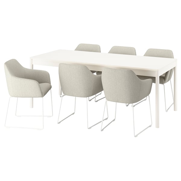 TONSTAD / TOSSBERG Table et 6 chaises, blanc cassé/Gunnared beige blanc, 200x85 cm