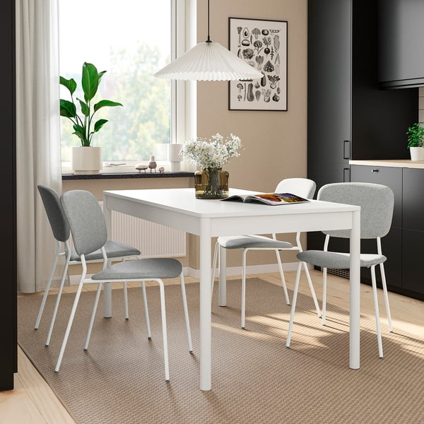 TONSTAD / VIHALS Table et 4 chaises, blanc cassé/blanc Tibbleby beige/gris, 140/196x85 cm
