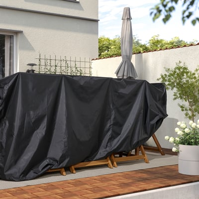 TOSTERÖ Housse pour meubles d'extérieur, ensemble table+chaises/noir, 260x148 cm