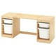 TROFAST Bureau avec boîtes de rangement, pin teinté blanc clair/blanc blanc, 124x44x52 cm