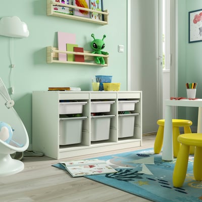 TROFAST Combinaison structure + bacs, blanc blanc/gris, 99x44x56 cm