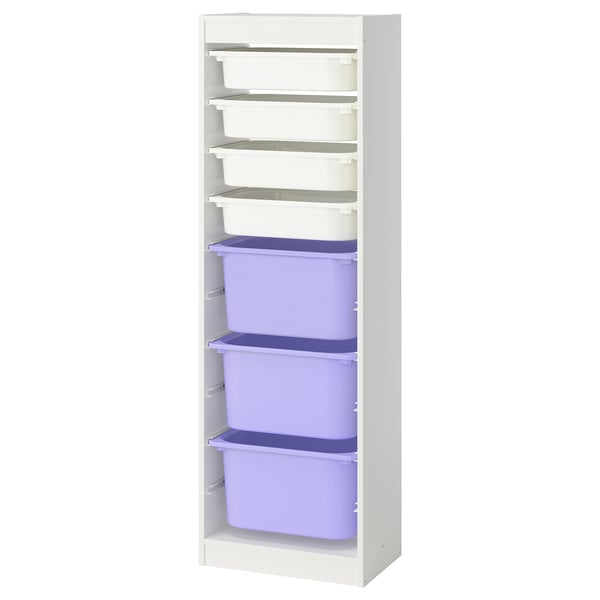 TROFAST Combinaison structure + bacs, blanc blanc/mauve, 46x30x145 cm