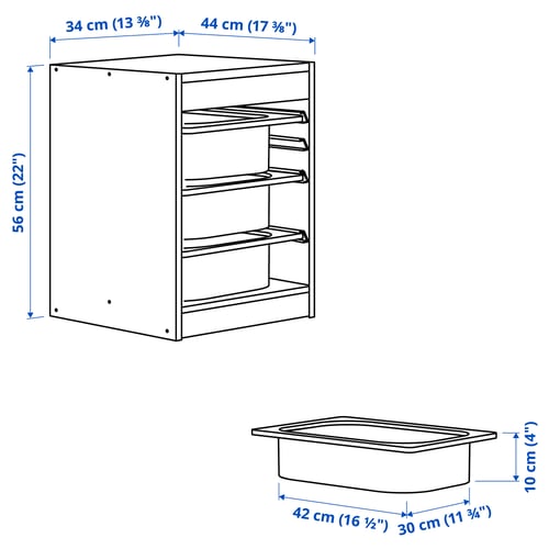 TROFAST Combinaison structure + bacs, blanc/blanc, 34x44x56 cm