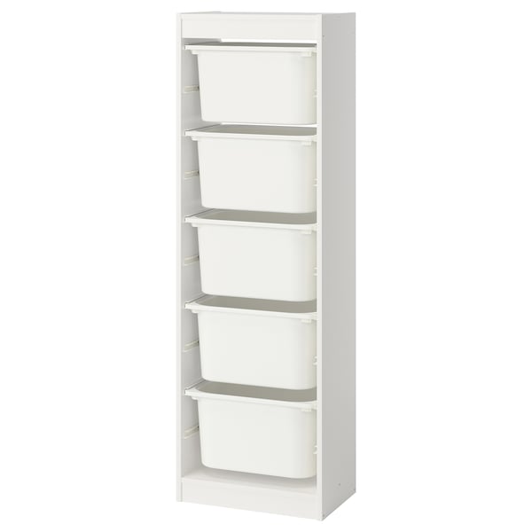 TROFAST Combinaison structure + bacs, blanc/blanc, 46x30x145 cm