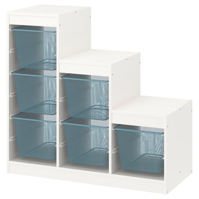 TROFAST Combinaison structure + bacs, blanc/bleu gris, 99x44x94 cm