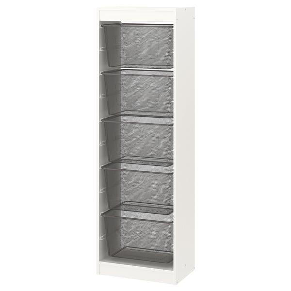TROFAST Combinaison structure + bacs, blanc/gris foncé, 46x30x145 cm