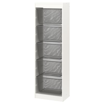 TROFAST Combinaison structure + bacs, blanc/gris foncé, 46x30x145 cm