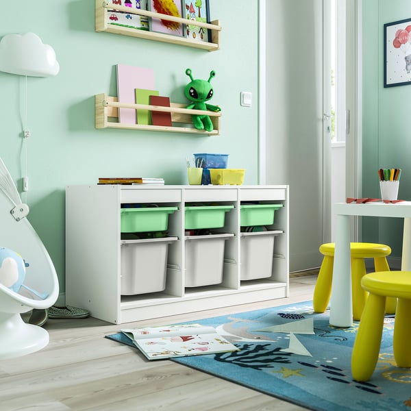 TROFAST Combinaison structure + bacs, blanc vert clair/gris, 99x44x56 cm