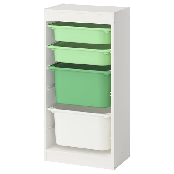 TROFAST Combinaison structure + bacs, blanc vert clair/vert vif blanc, 46x30x94 cm