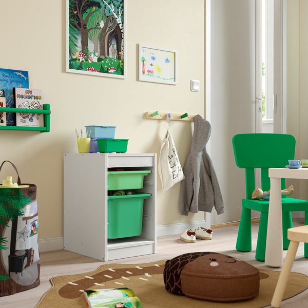 TROFAST Combinaison structure + bacs, blanc/vert clair vert vif, 34x44x56 cm
