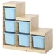 TROFAST Combinaison structure + bacs, pin teinté blanc clair/bleu clair, 94x44x91 cm