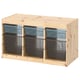 TROFAST Combinaison structure + bacs, pin teinté blanc clair bleu gris/gris foncé, 93x44x52 cm