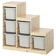 TROFAST Combinaison structure + bacs, pin teinté blanc clair/gris, 94x44x91 cm
