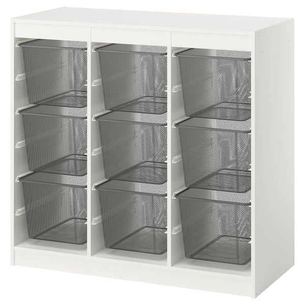 TROFAST Combinaison structure + bacs, séparateur de pièce/blanc gris foncé, 99x44x94 cm