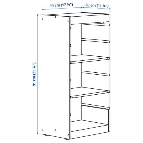 TROFAST Combinaison structure + tablettes, pin teinté blanc clair, 44x30x91 cm