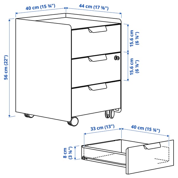 TROTTEN Caisson 3 tiroirs sur roulettes, blanc