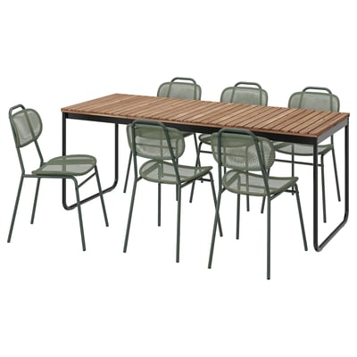 VÄSMAN / ENSHOLM Table+6 chaises, ext, extensible teinté brun clair/vert, 135/190x74 cm