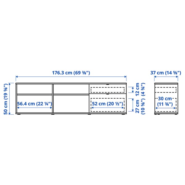 VIHALS Banc TV, blanc, 176x37x50 cm