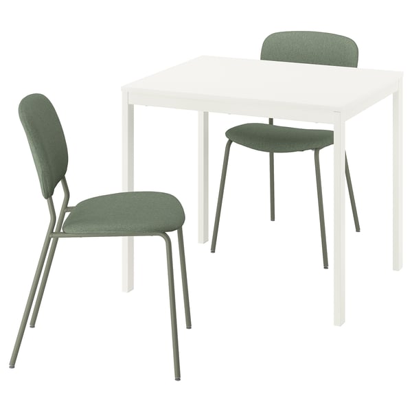 VIHALS / VIHALS Table et 2 chaises, blanc/vert Tibbleby gris vert, 84/120x74 cm