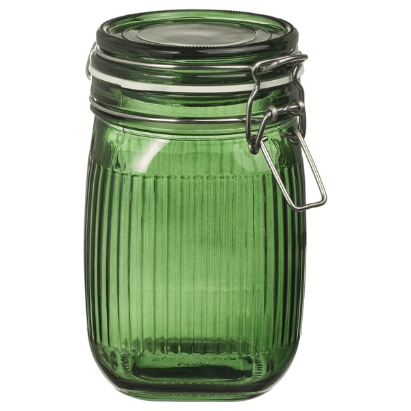 VINTERFINT Bocal avec couvercle, verre vert, 1 l