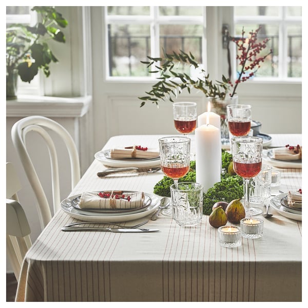 VIPPSTARR Nappe, motif rayé rouge/naturel, 150x150 cm