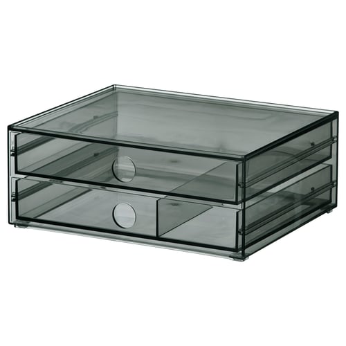 VISSLAÅN Mini-commode 2 tiroirs, gris, 23x19x9 cm