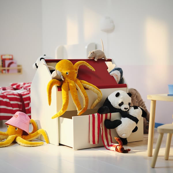VITBJÖRN Rangement avec tiroir, blanc/rouge, 80x55x78 cm