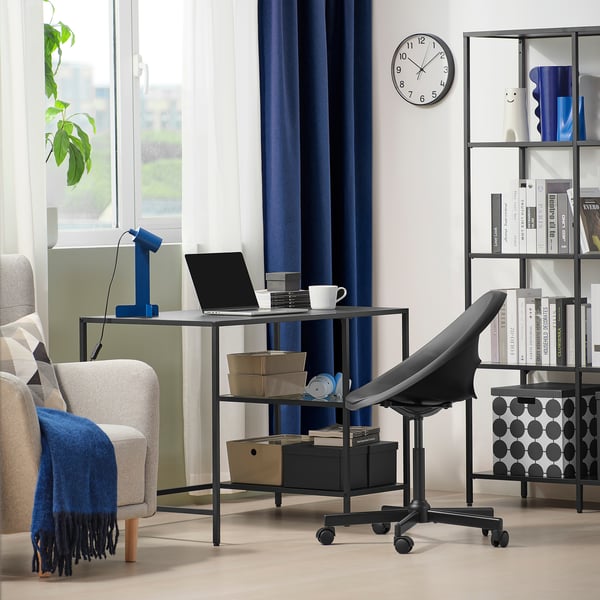 VITTSJÖ Bureau, brun noir/verre, 110x60 cm
