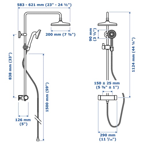 VOXNAN Ensemble douche mitigeur thermo, chromé