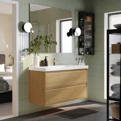 ÄNGSJÖN Mobile per lavabo con cassetti, effetto rovere, 120x48x63 cm